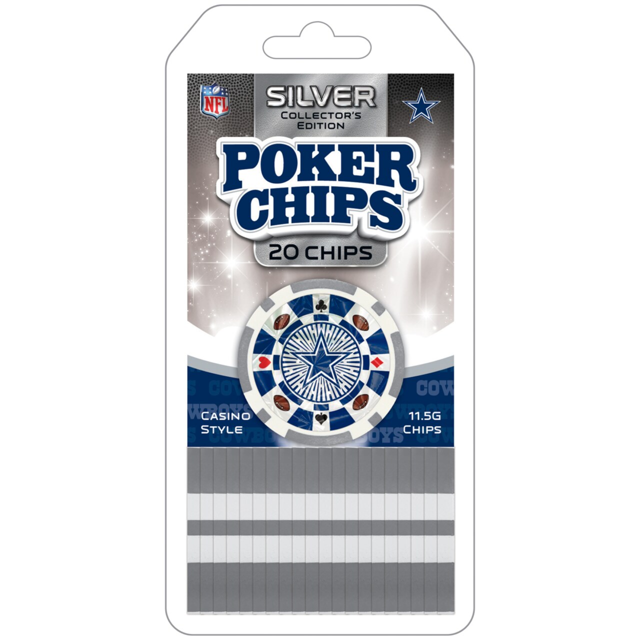 Masterpieces Casino Style 20 Piece 11.5 Gram Poker Chip Set NFL Dallas Cowboys Silver Edition